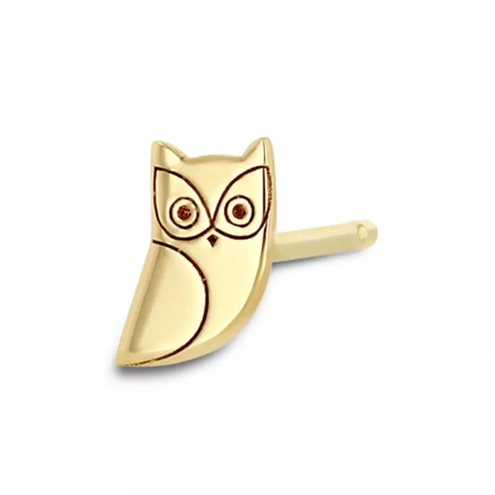 Zoë Chicco 14K Yellow Gold Itty Bitty Symbols Owl Single Stud Earring - Picture 1 of 8